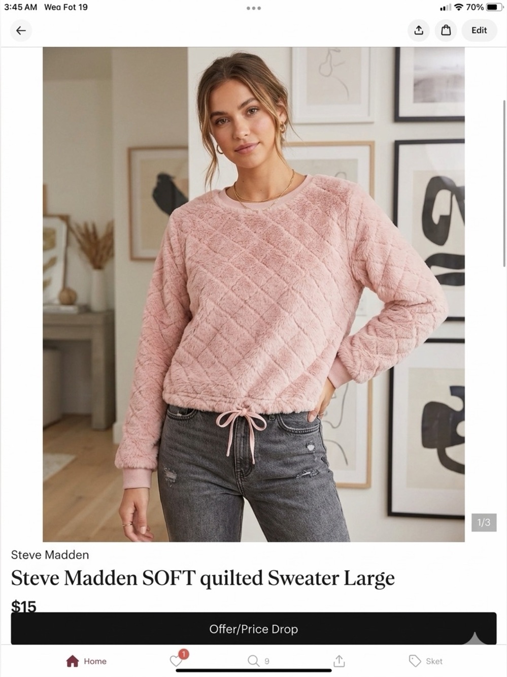 Steve Madden SOFT quilted Sweater Large